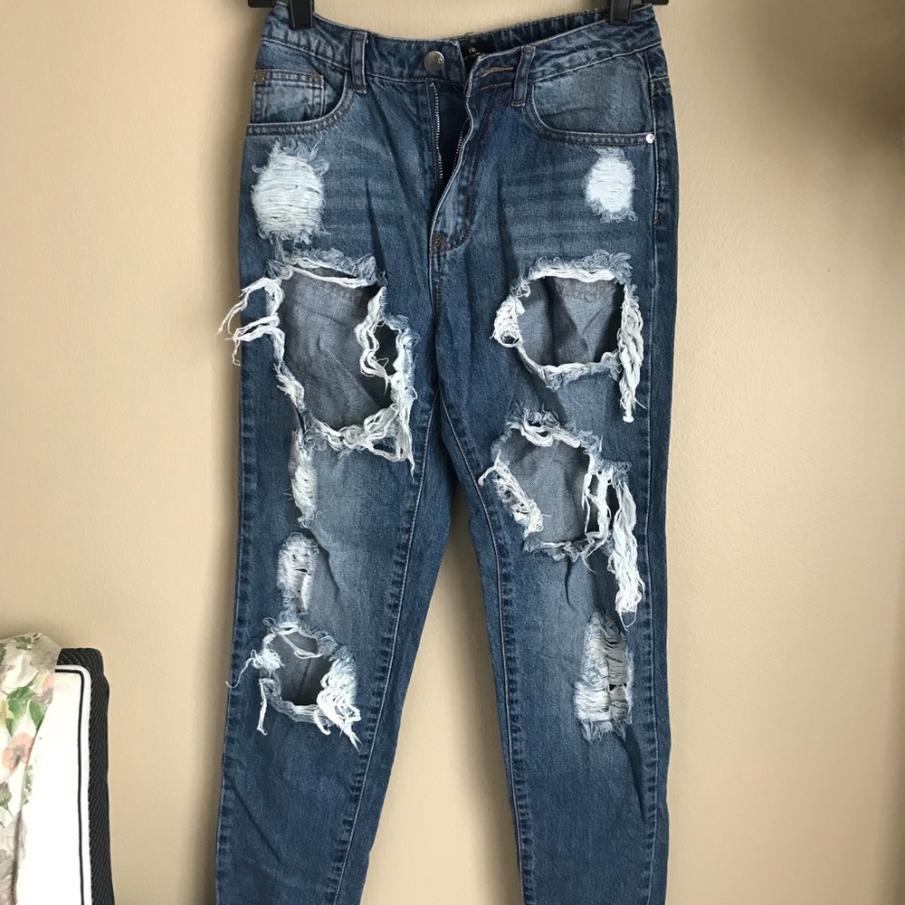 Missguided Blue Riot High Rise Ripped Jeans - Picture 2 of 3